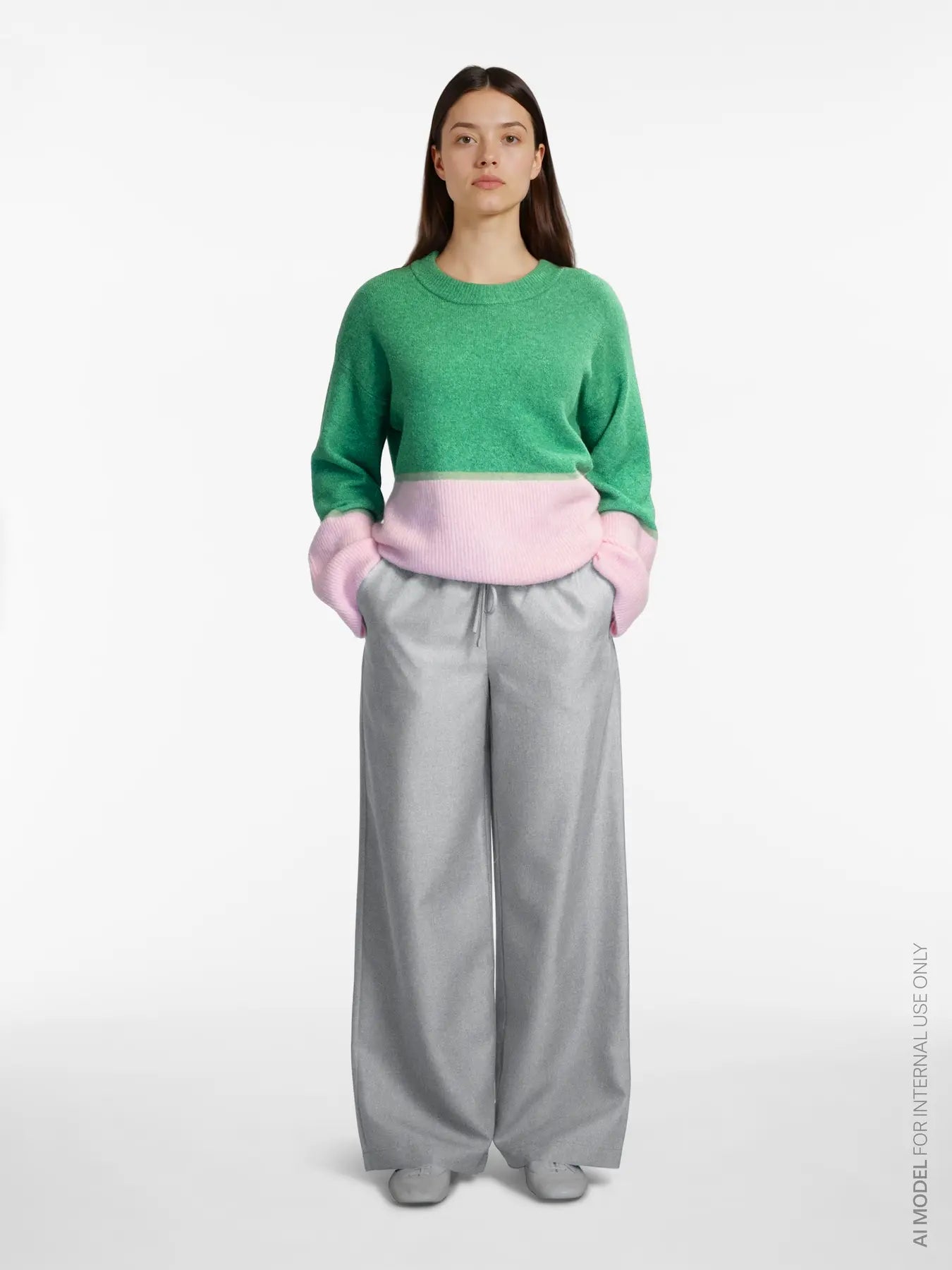 VL VIBONNIE O-NECK L/S KNIT TOP - grøn/lyserød