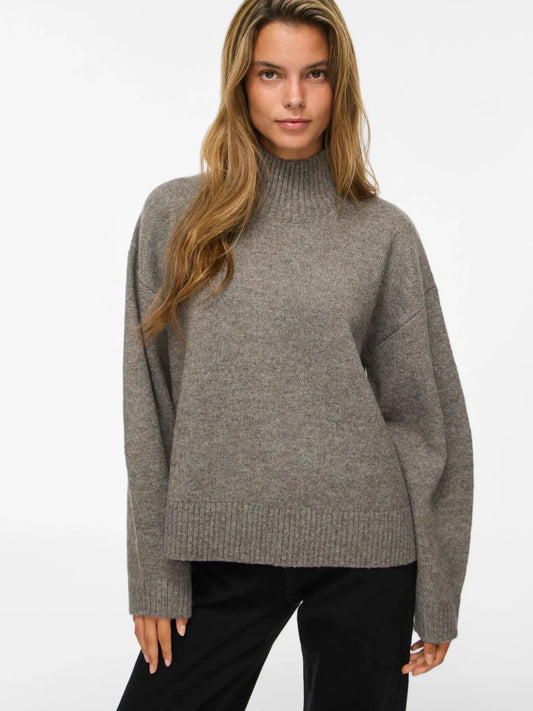 VL VISIA L/S HIGH NECK KNIT PULLOVER - FALCON BRUN MELANGE