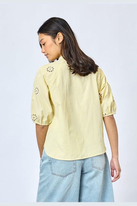 SP EDINA-SS Shirt - gul/strib m/broderi