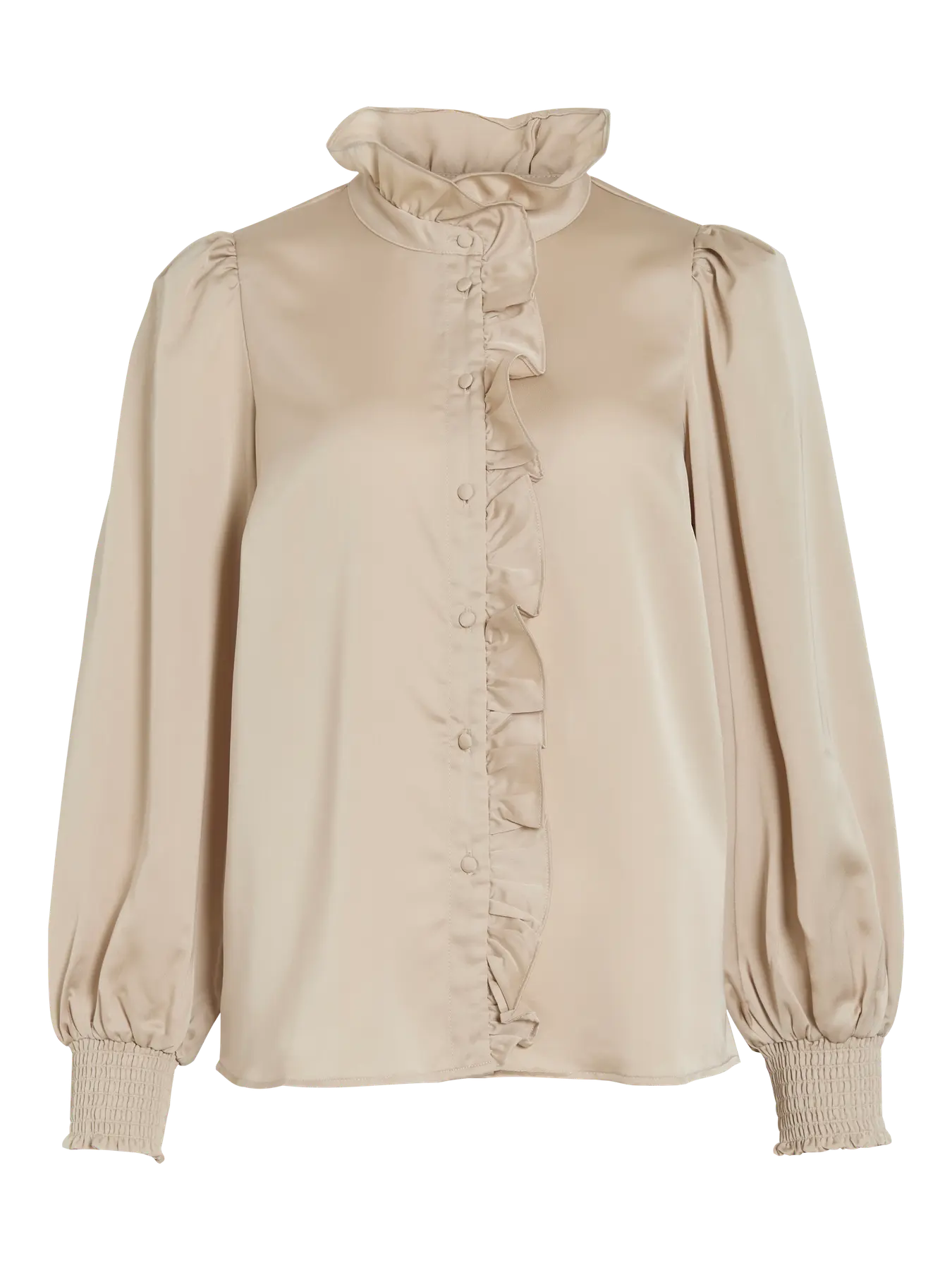 VL VILUTTO L/S FRILL SHIRT - Beige m/flæser