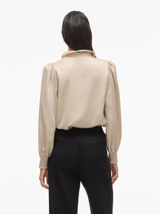VL VILUTTO L/S FRILL SHIRT - Beige m/flæser