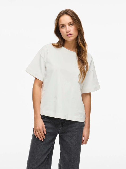VL Vimonie T-shirt - hvid m/broderede hvide blomster