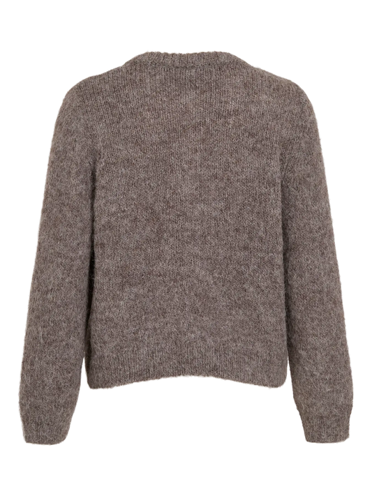 VILARKA O-NECK L/S KNIT CARDIGAN - mørk sand