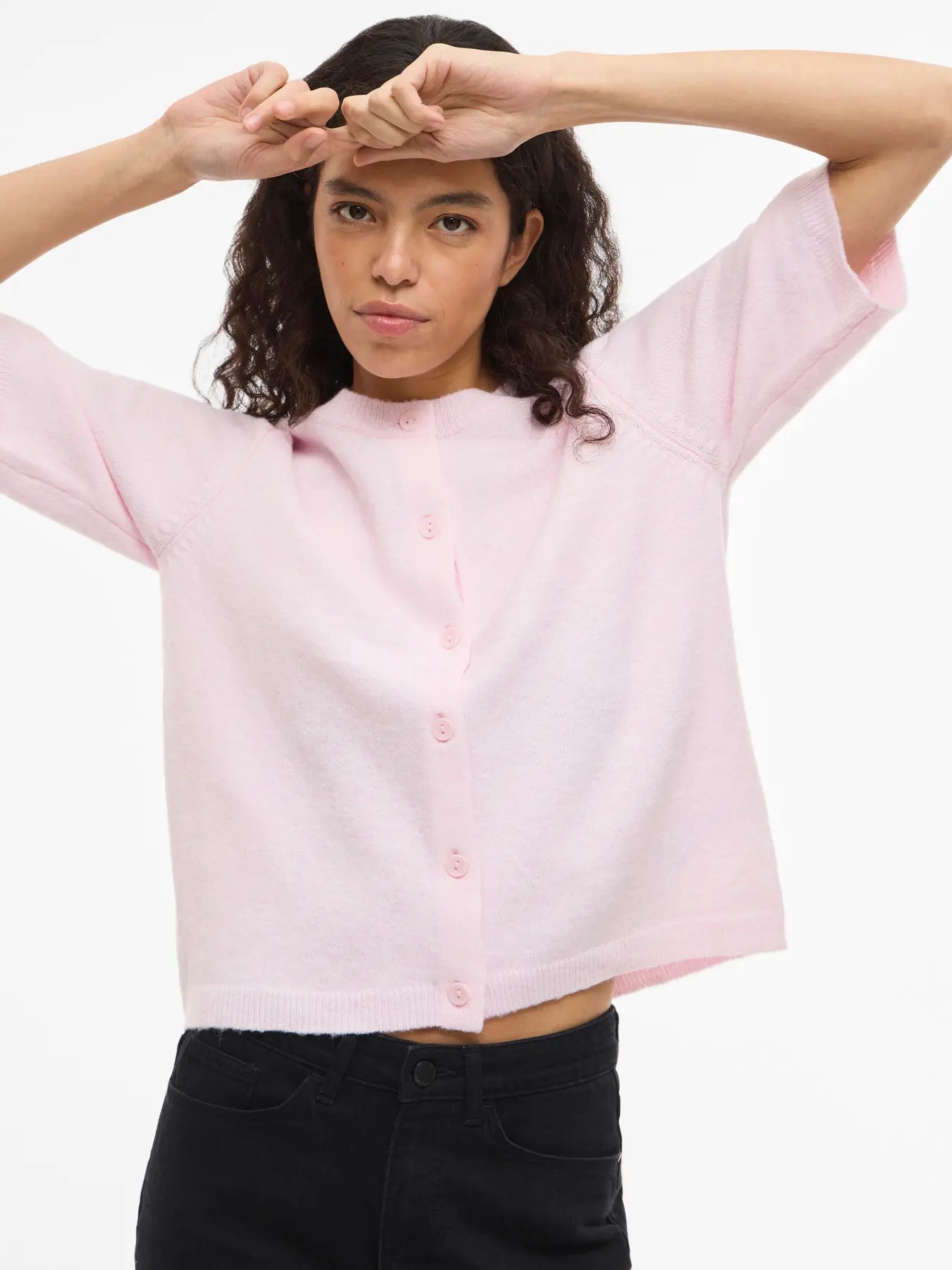 VL VILIGA 2/4 O-NECK KNIT CARDIGAN - lyserød