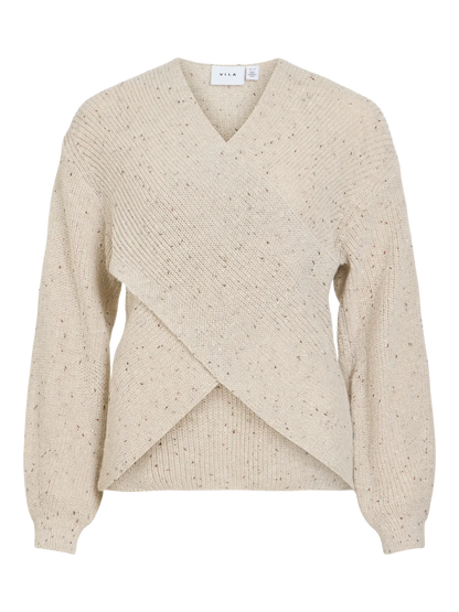 VL VISULVANA REV V-NECK L/S KNIT -Super Light Grey Melange MULTI LUREX
