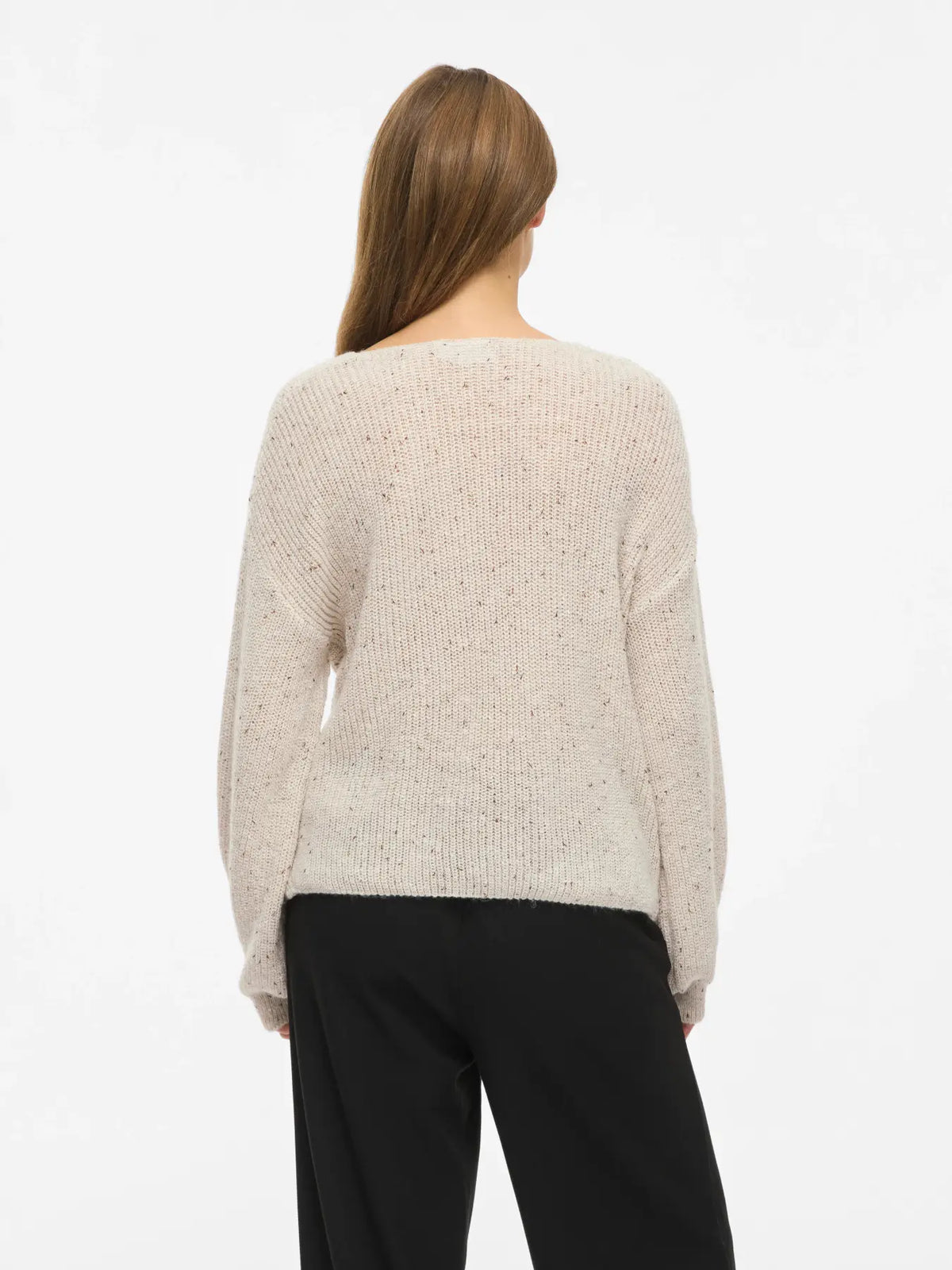 VL VISULVANA REV V-NECK L/S KNIT -Super Light Grey Melange MULTI LUREX