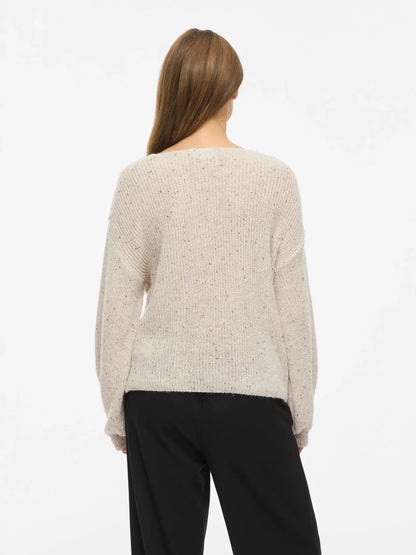 VL VISULVANA REV V-NECK L/S KNIT -Super Light Grey Melange MULTI LUREX
