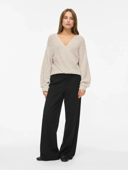 VL VISULVANA REV V-NECK L/S KNIT -Super Light Grey Melange MULTI LUREX