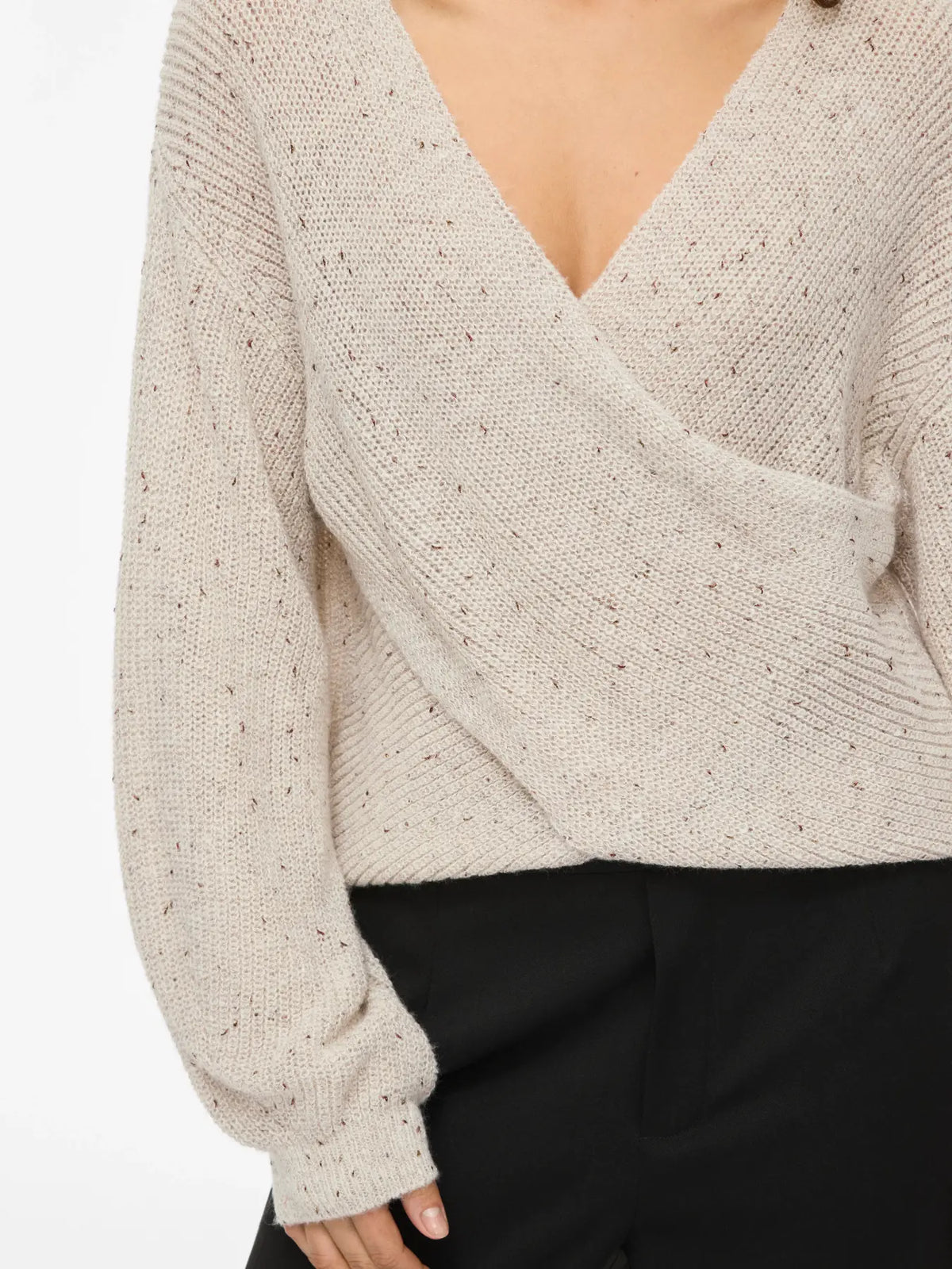 VL VISULVANA REV V-NECK L/S KNIT -Super Light Grey Melange MULTI LUREX