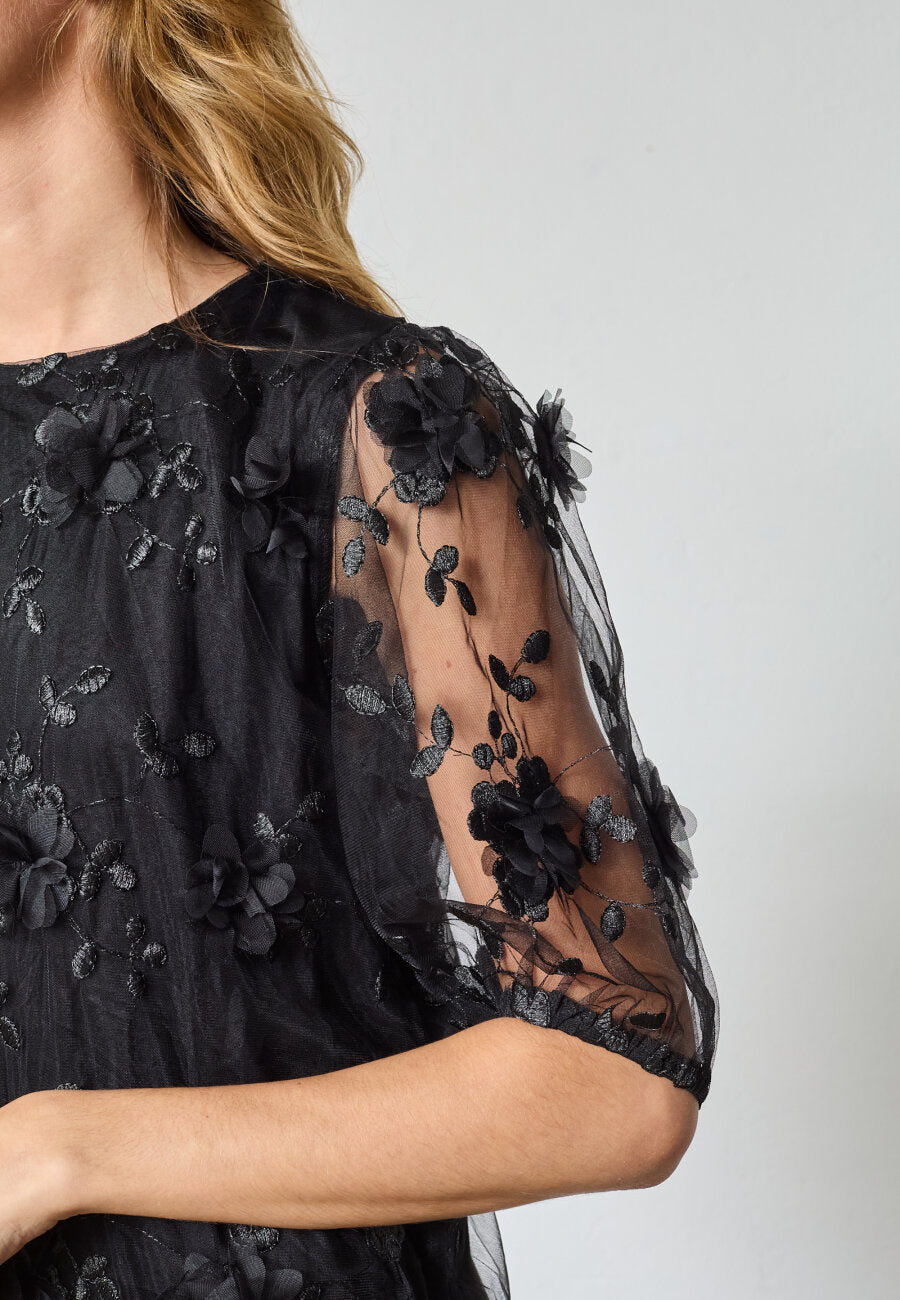 SP GEMBA Dress - sort m/blomster