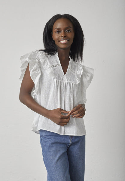 SP VENISA-SS - bluse hvid m/detaljer