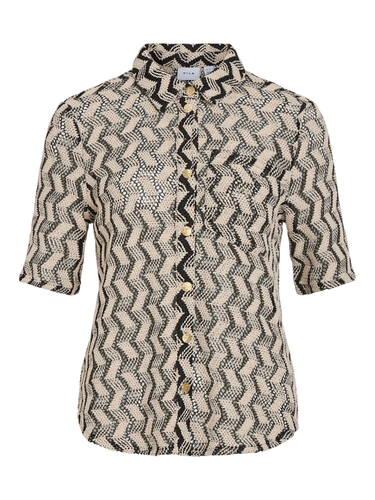 VL Vilupina O-neck skjorte i strik - sort/beige