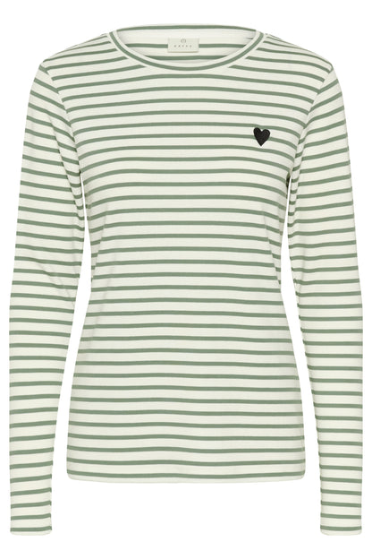 KA Liddy T-shirt m/lange ærmer - grøn/hvid strib