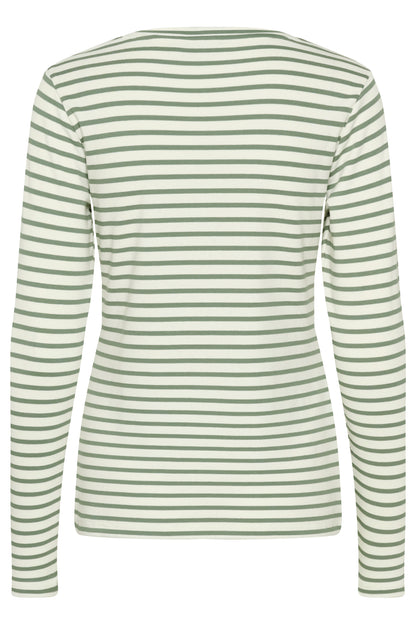 KA Liddy T-shirt m/lange ærmer - grøn/hvid strib