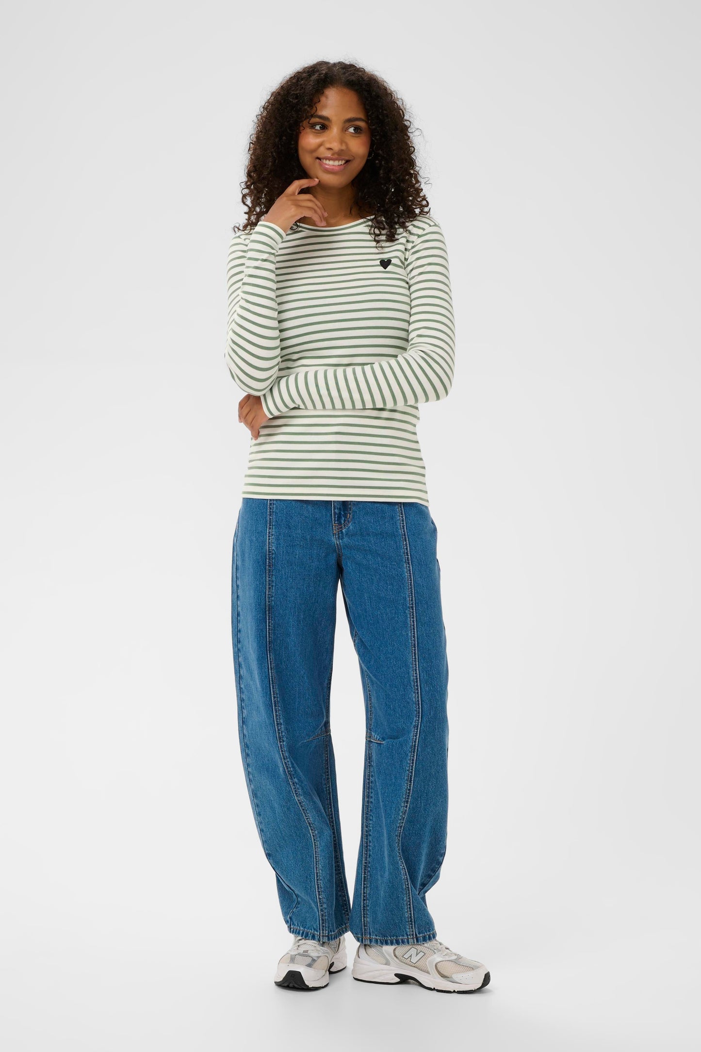 KA Liddy T-shirt m/lange ærmer - grøn/hvid strib