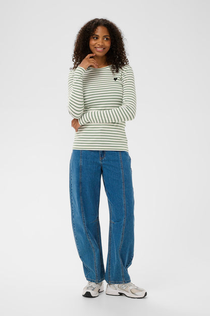 KA Liddy T-shirt m/lange ærmer - grøn/hvid strib