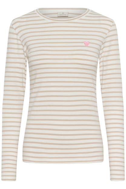 KA Liddy T-shirt m/lange ærmer - hvid/beige striber