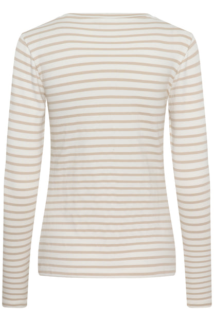 KA Liddy T-shirt m/lange ærmer - hvid/beige striber