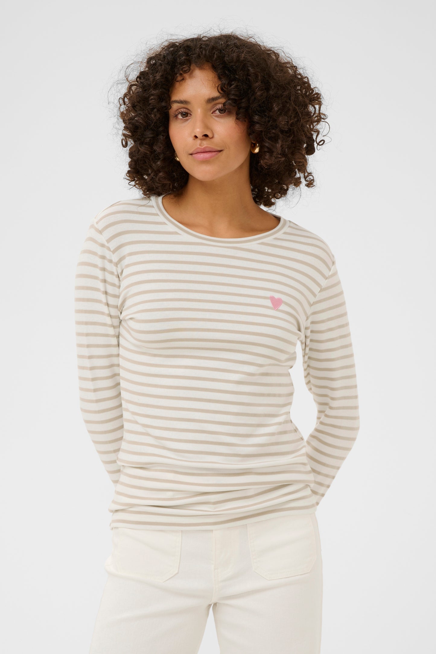 KA Liddy T-shirt m/lange ærmer - hvid/beige striber
