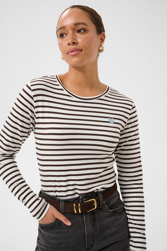 KA Liddy T-shirt m/lange ærmer - brun/hvid power striber