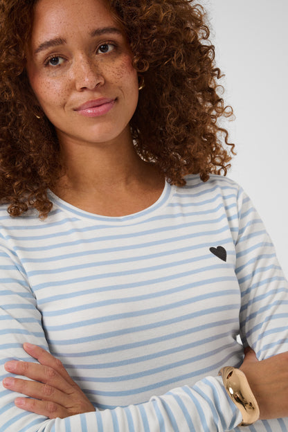 KA Liddy T-shirt m/lange ærmer - hvid/lys blå power striber