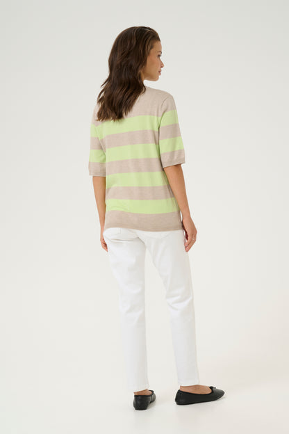 KA Lizza striped knit m/korte ærmer - lettuce/beige