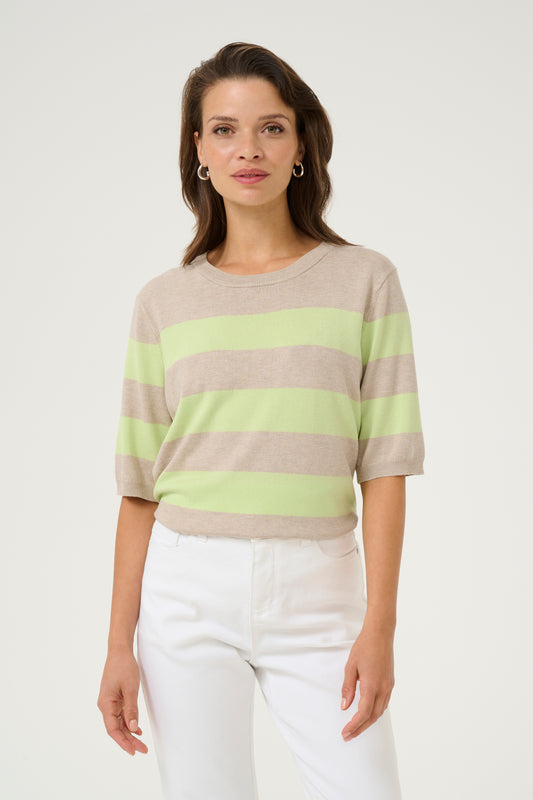 KA Lizza striped knit m/korte ærmer - lettuce/beige