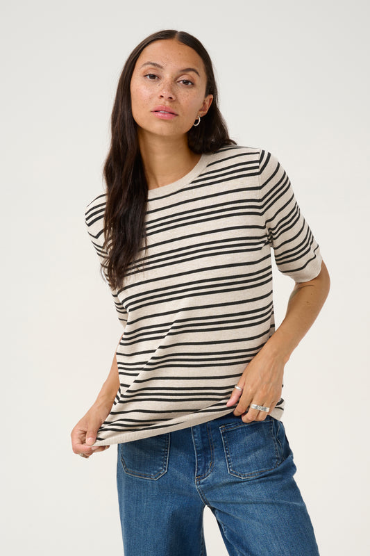 KA Lizza striped knit m/korte ærmer - black/beige