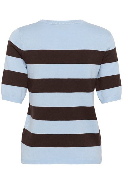 KA Lizza striped blue fog/brown knit m/korte ærmer