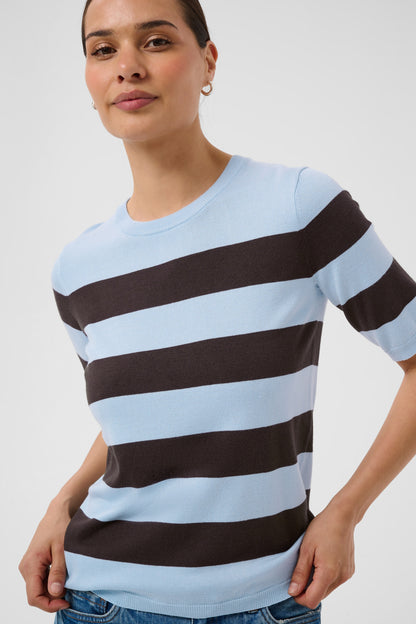 KA Lizza striped blue fog/brown knit m/korte ærmer