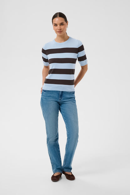 KA Lizza striped blue fog/brown knit m/korte ærmer
