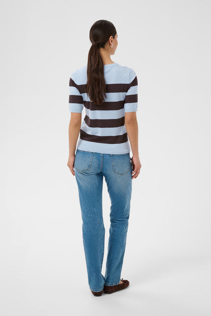KA Lizza striped blue fog/brown knit m/korte ærmer