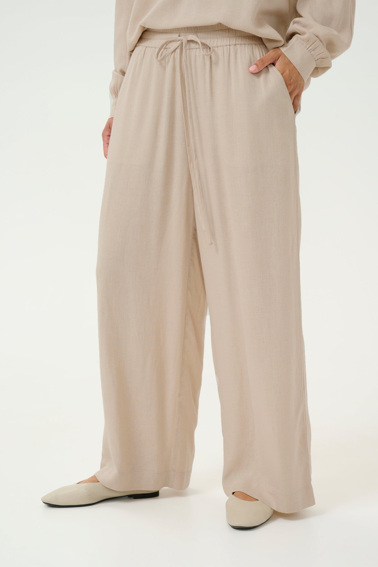 KA Milia Cropped wide hør pants - beige