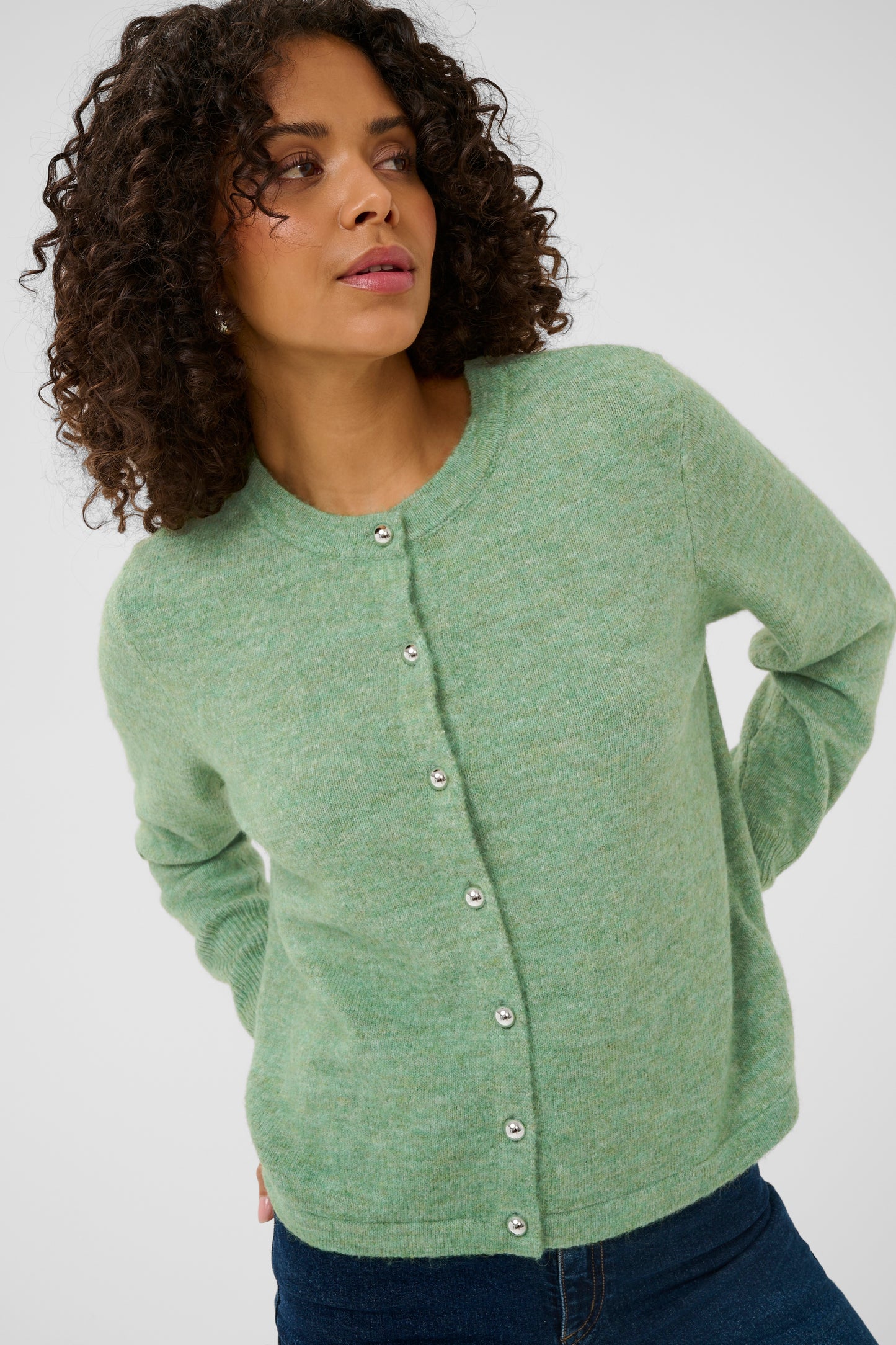 KA Niel knit Cardigan - Sea Spray melange - grøn