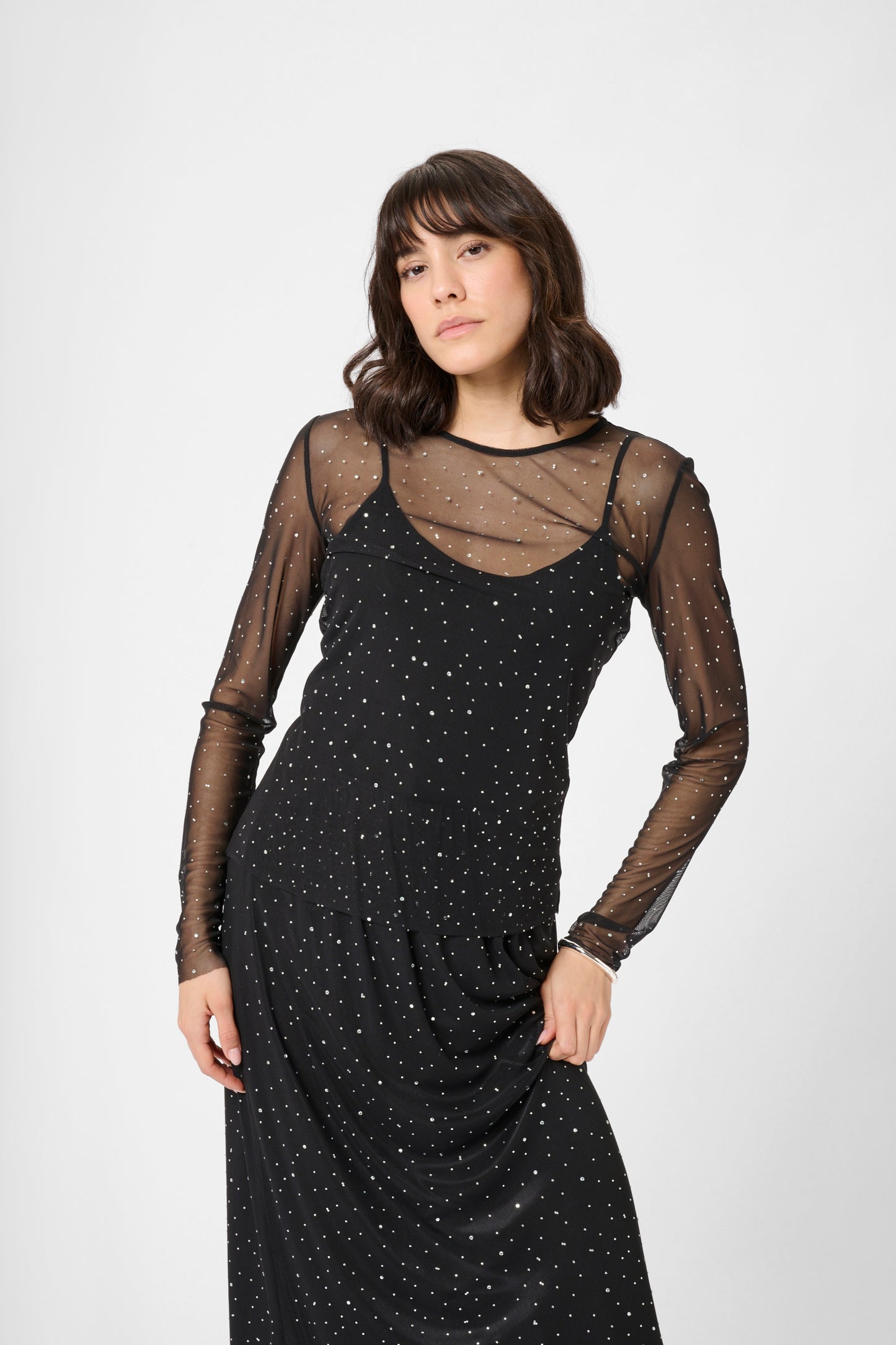 KA Stinna Mesh T-shirt - sort m/simili sten