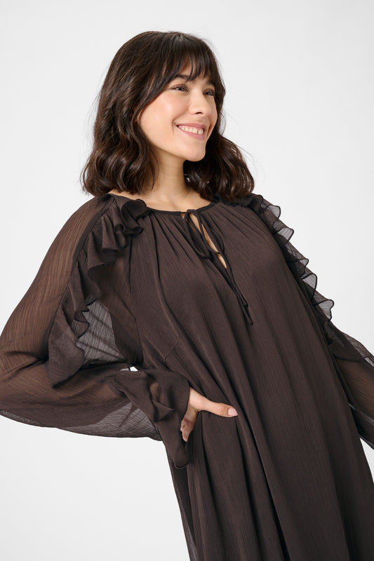 KA Mila Chiffon dress - black coffee brown