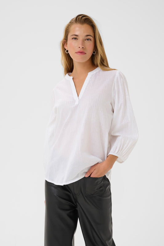 KA Luise Blouse - hvid m/silver strib