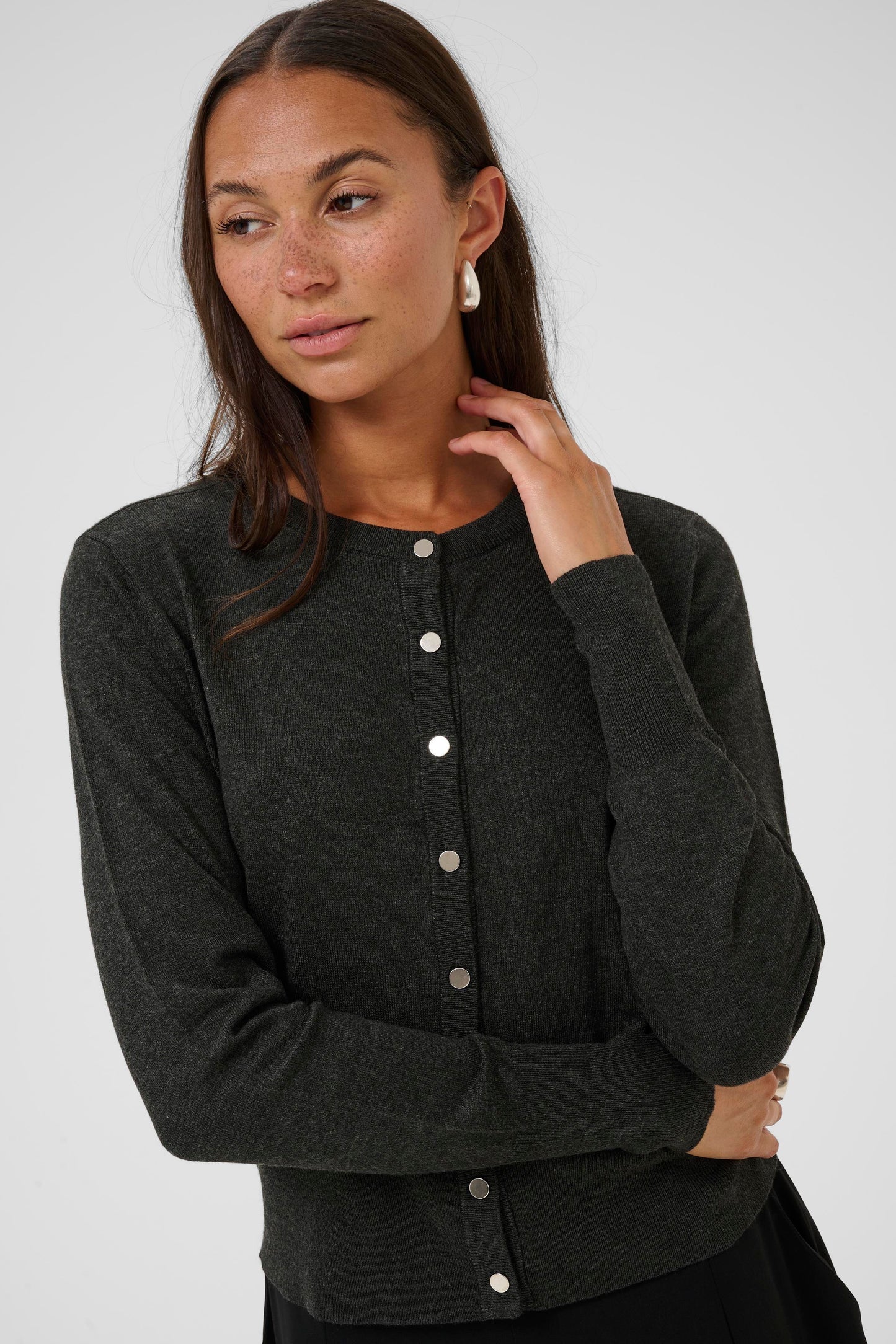 KA Lizza Solid Cardigan - dark grey melange