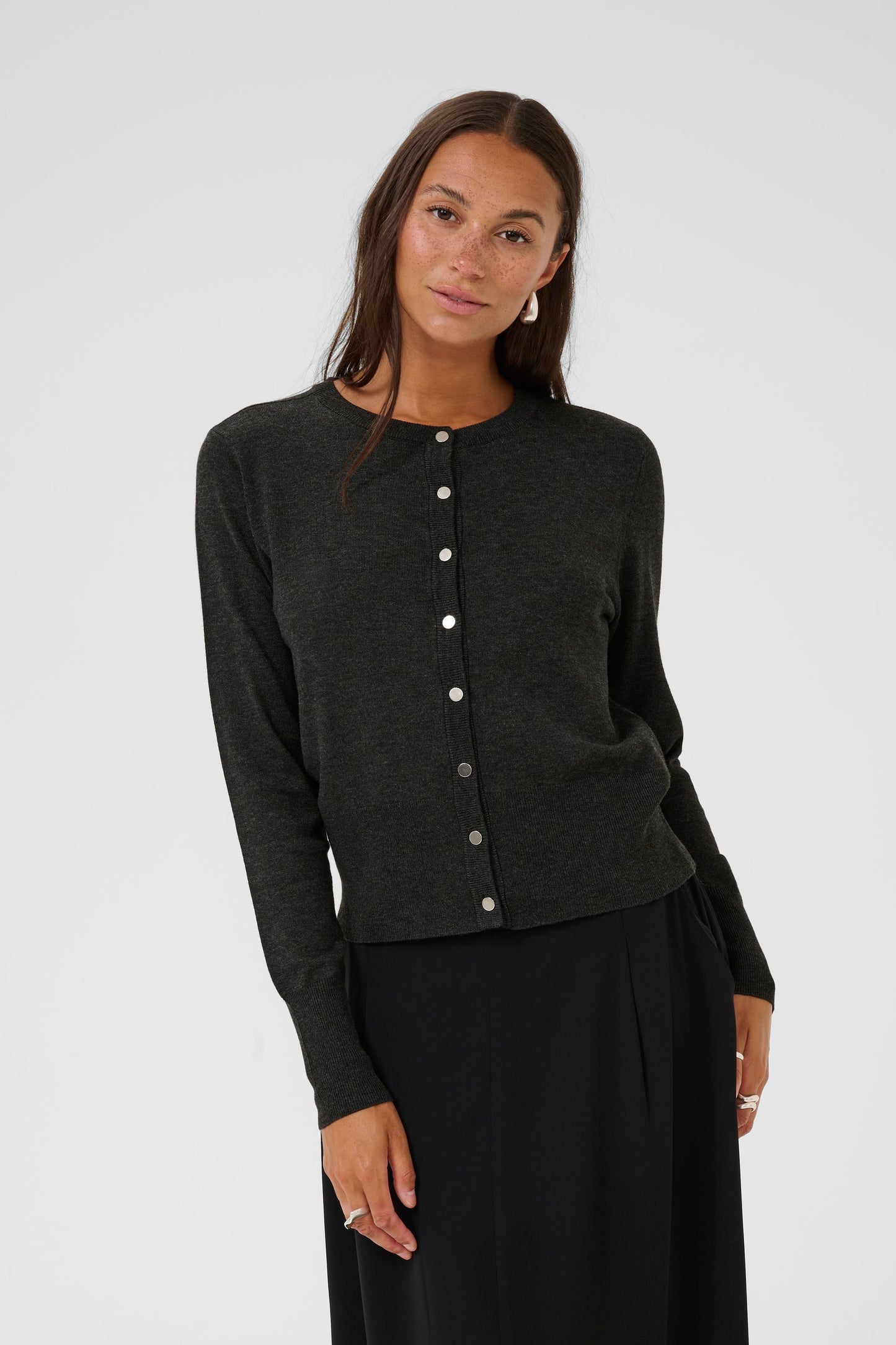 KA Lizza Solid Cardigan - dark grey melange
