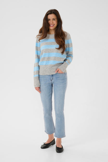KA Niel Striped Pullover - light grey melange/ligth blue