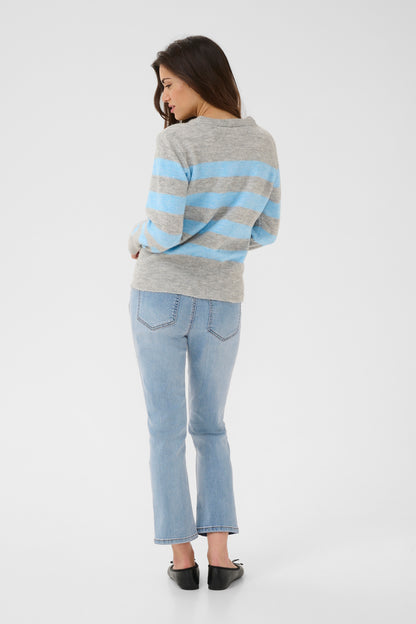 KA Niel Striped Pullover - light grey melange/ligth blue
