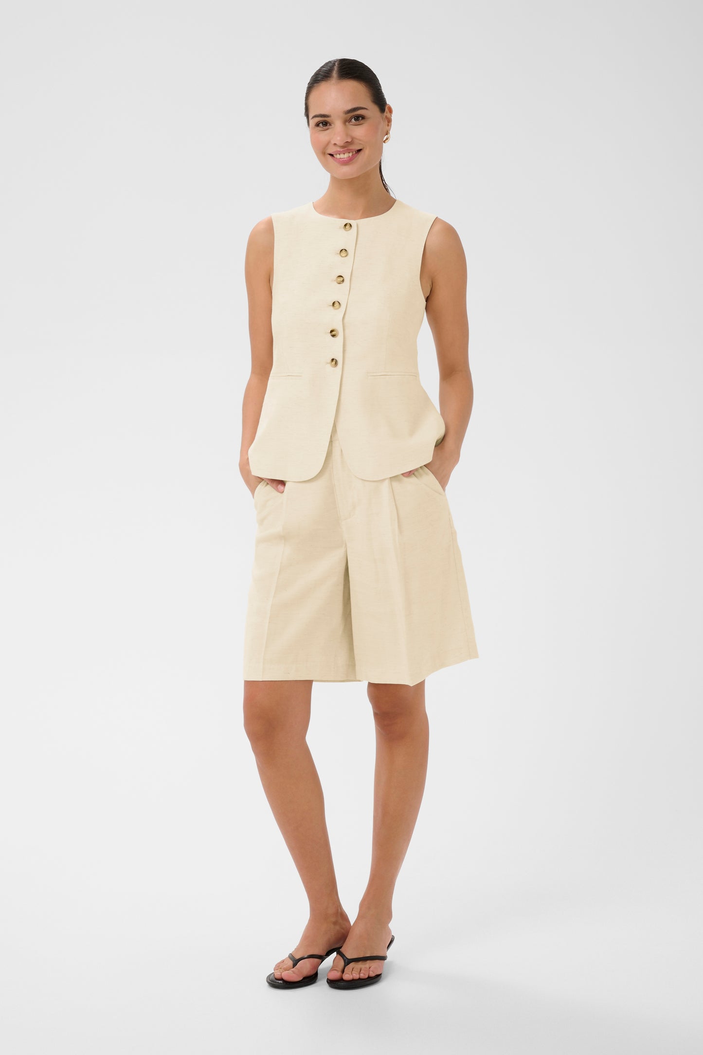 KA Annetta waist hør coat - beige
