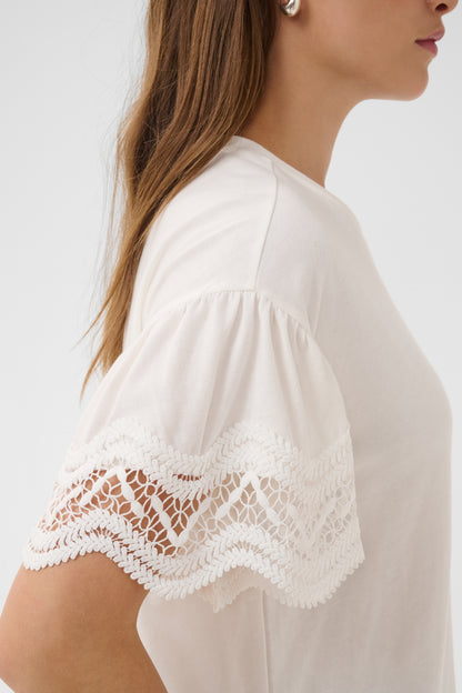 KA Hermia T-shirt - hvid m/smuk strikket ærme