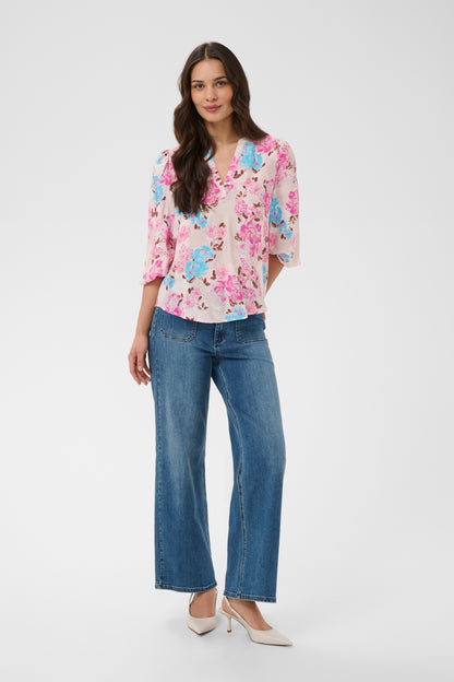 KA Haisley O-neck Blouse - multi colour flower