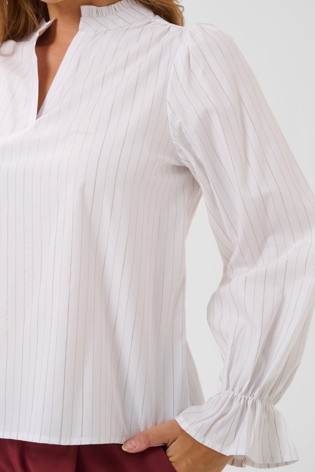 KA Ellie Blouse - White/Silver Stripe