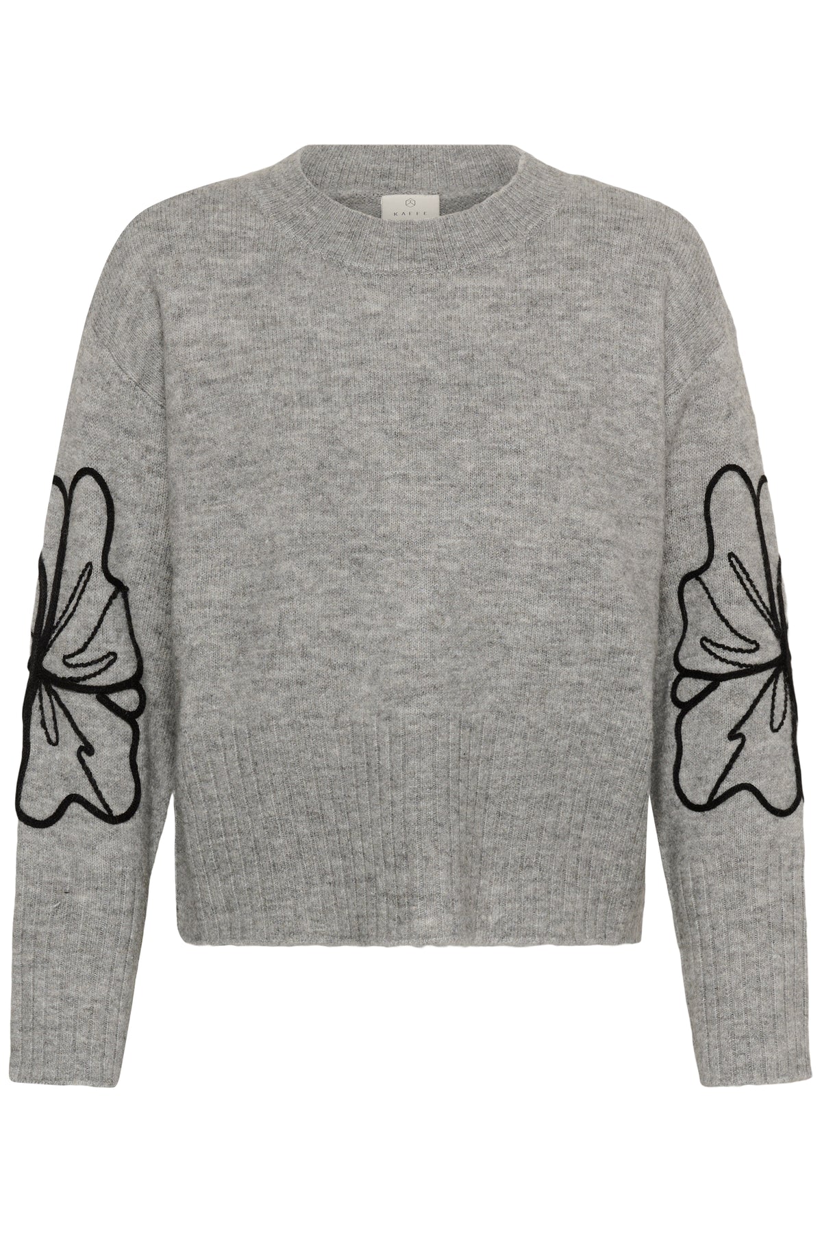 KA Erin Emboridery Pullover - grå m/detalje på ærmer