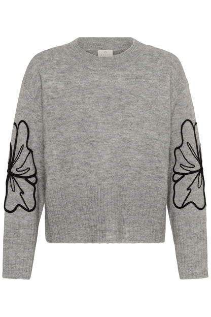 KA Erin Emboridery Pullover - grå m/detalje på ærmer