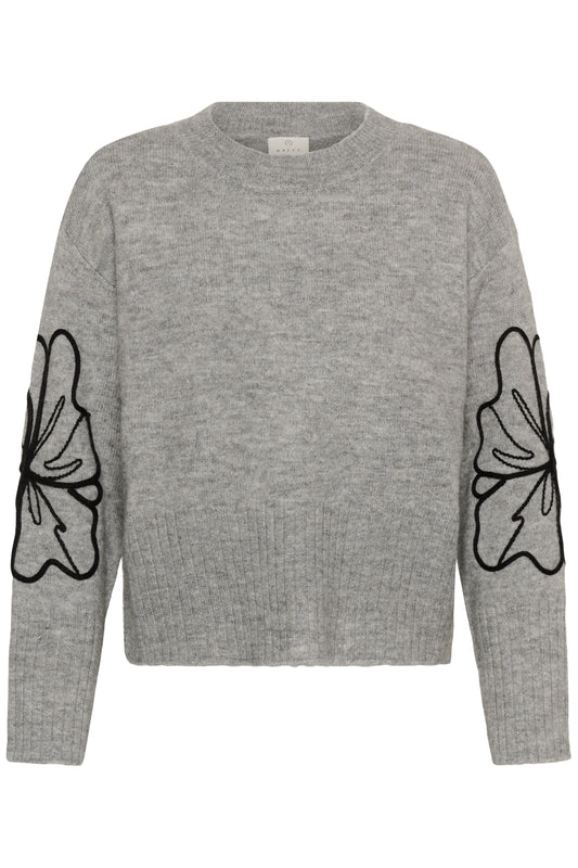 KA Erin Emboridery Pullover - grå m/detalje på ærmer