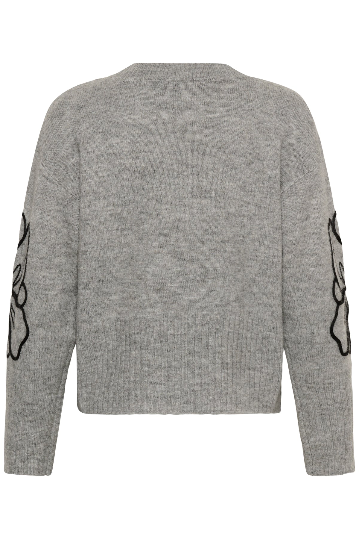 KA Erin Emboridery Pullover - grå m/detalje på ærmer