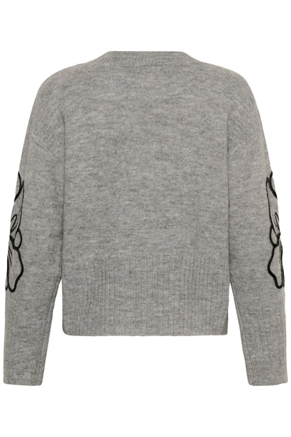 KA Erin Emboridery Pullover - grå m/detalje på ærmer